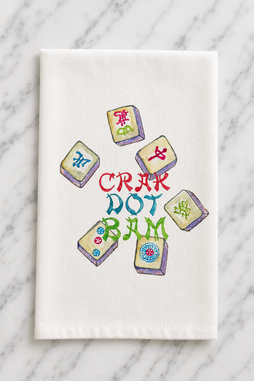 Colorful Mahjong Tiles Tea Towel