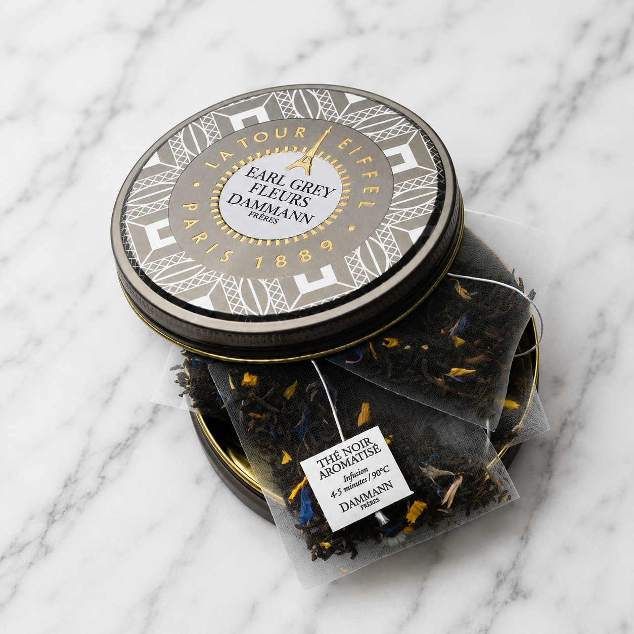 Earl Grey Flower Tin - Black Tea (Bergamot) 6 Tea Bags .42oz