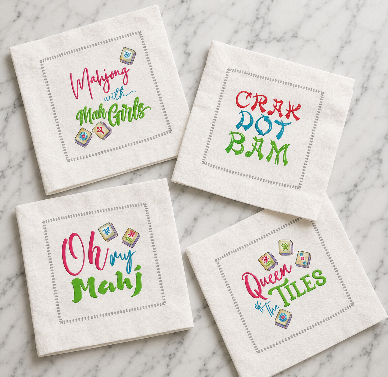Mahjong Mixed Linen Cocktail Napkin Set