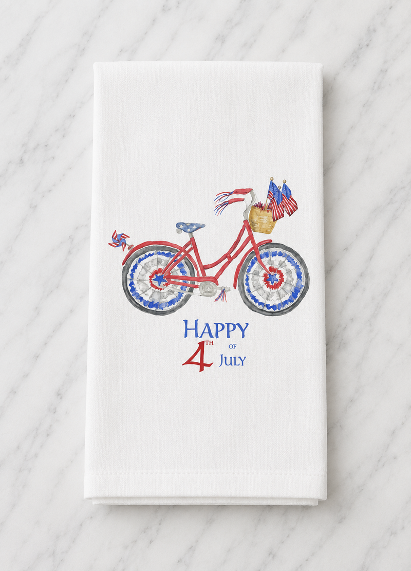 Tea Towel: Patriotic Bike with Happy Fourth of July