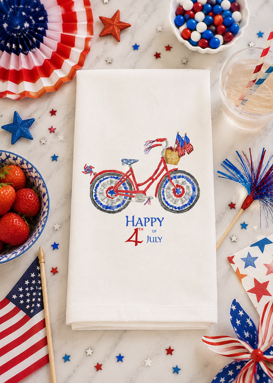 Tea Towel: Patriotic Bike with Happy Fourth of July