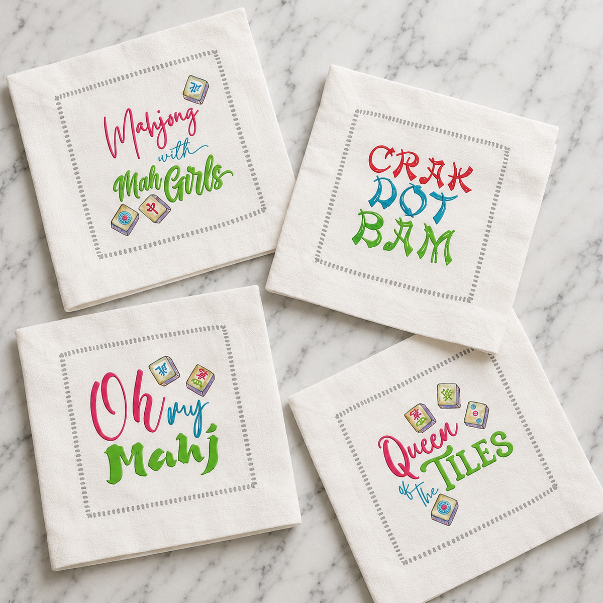 Mahjong Mixed Linen Cocktail Napkin Set