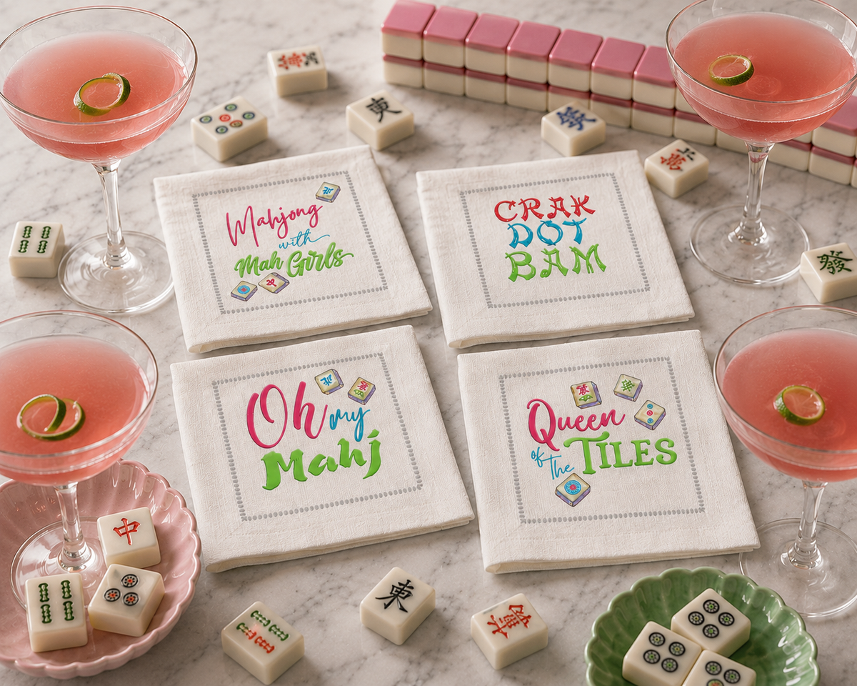 Mahjong Mixed Linen Cocktail Napkin Set