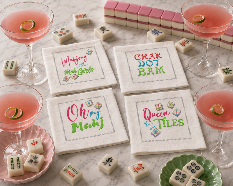 Mahjong Mixed Linen Cocktail Napkin Set