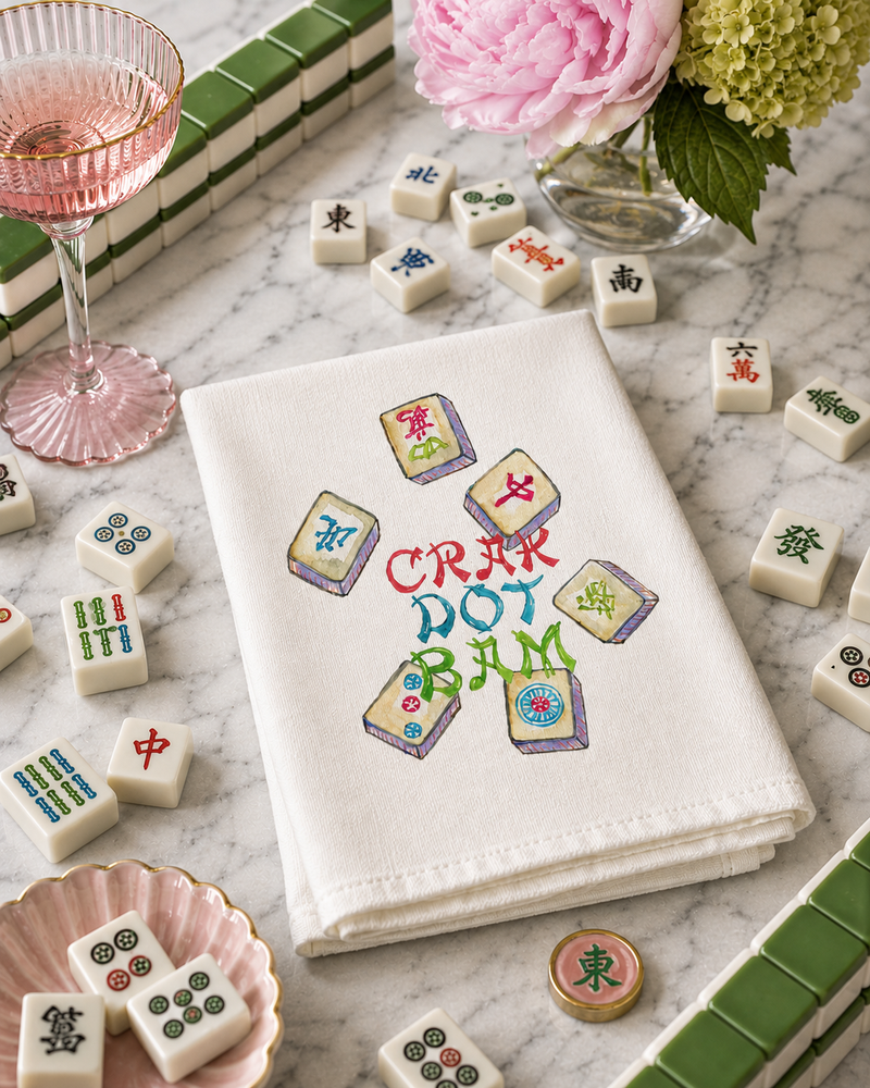 Colorful Mahjong Tiles Tea Towel